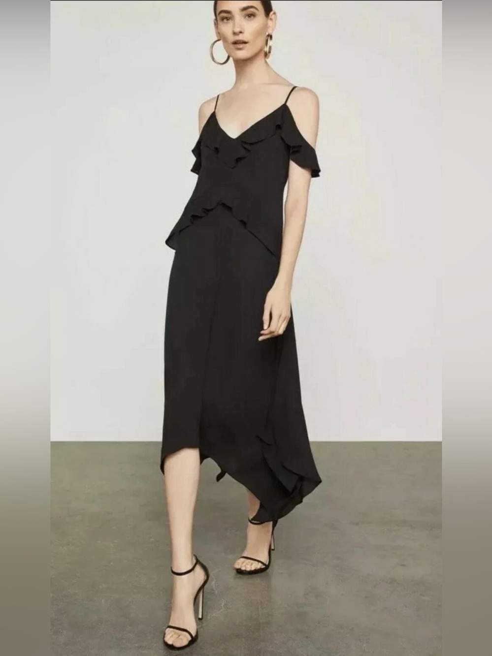 NWT BCBGMAXAZRIA Lissa Black Ruffle Handkerchief Hem Dress M
